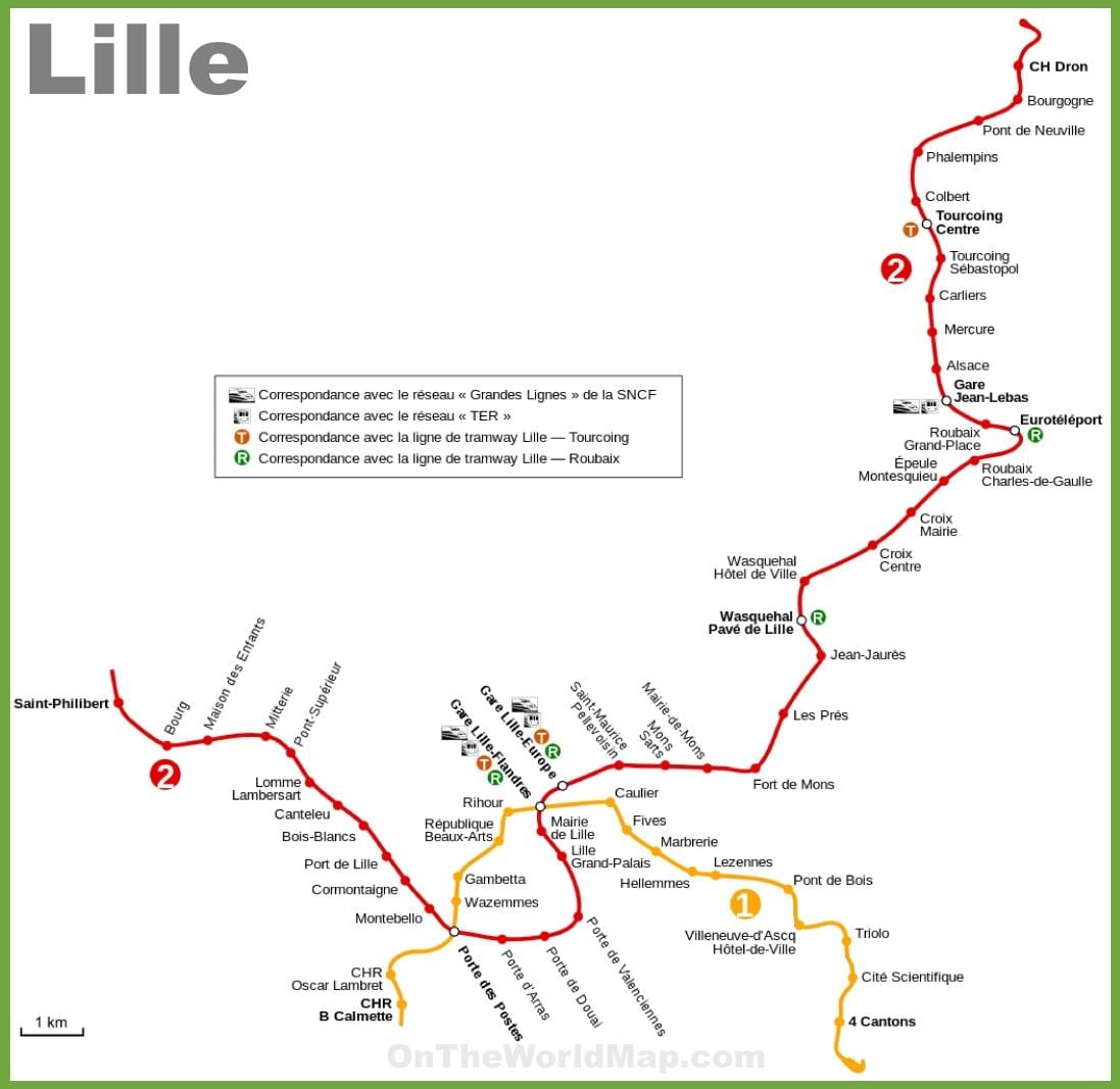 Mapa metro w Lille