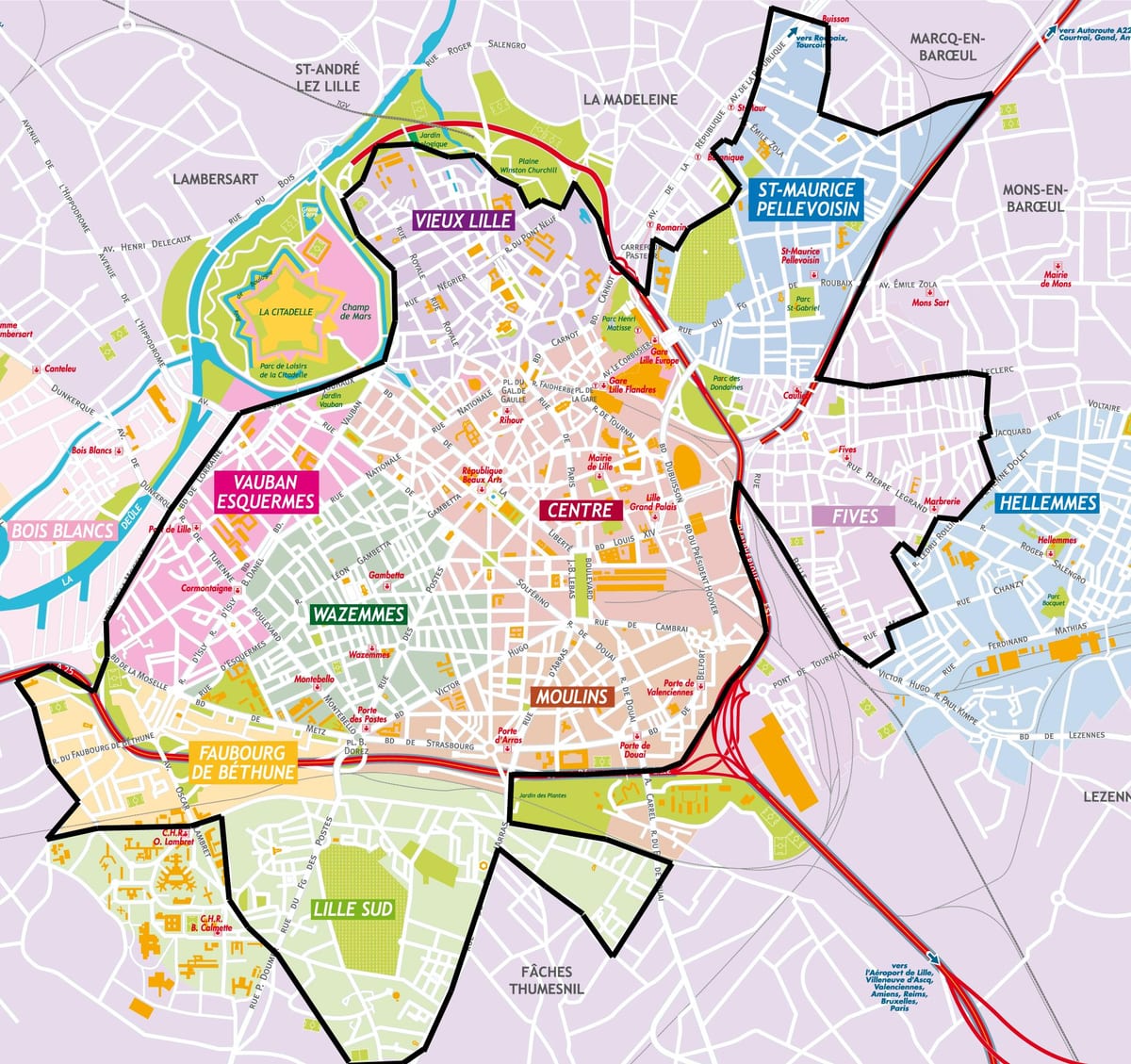 mapa przedmieściach Lille